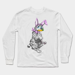 Bobtail BunnyCat: Silver Tabby (Pink) Long Sleeve T-Shirt